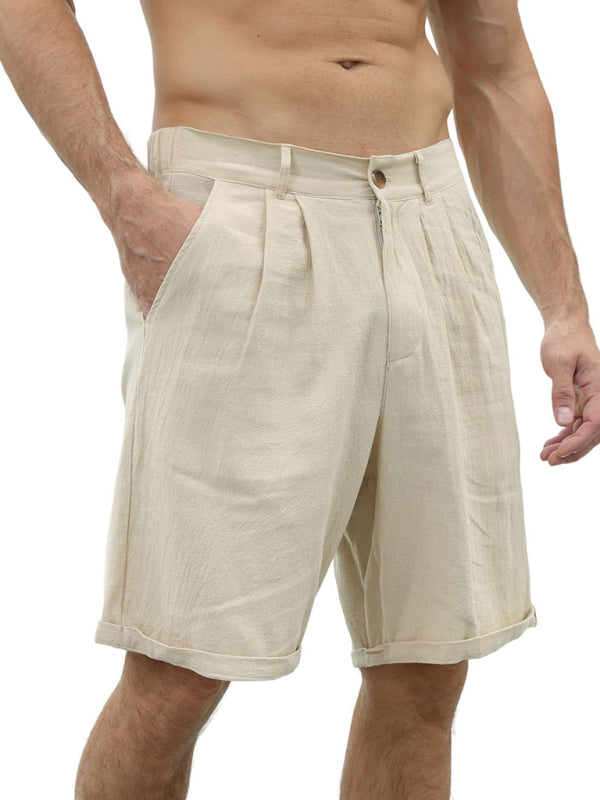 Men's Casual Beach Shorts with Buttons and Elastic Waist