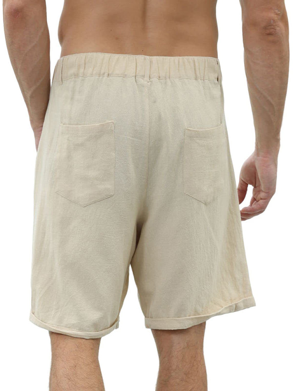 Men's Casual Beach Shorts with Buttons and Elastic Waist