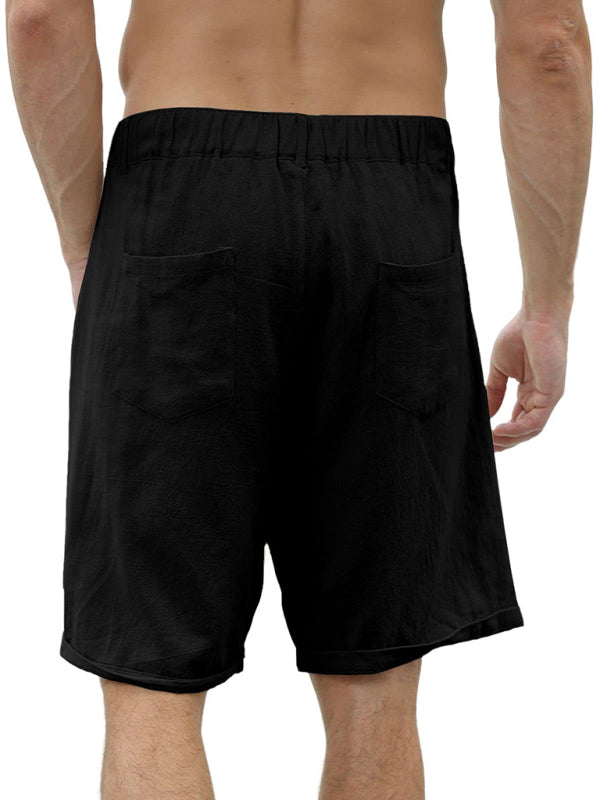 Men's Casual Beach Shorts with Buttons and Elastic Waist