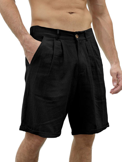 Men's Casual Beach Shorts with Buttons and Elastic Waist