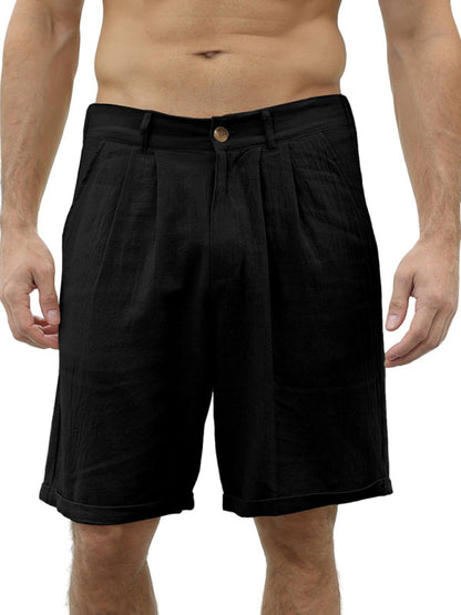 Men's Casual Beach Shorts with Buttons and Elastic Waist