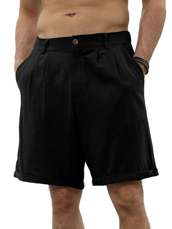 Men's Casual Beach Shorts with Buttons and Elastic Waist