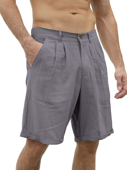 Men's Casual Beach Shorts with Buttons and Elastic Waist