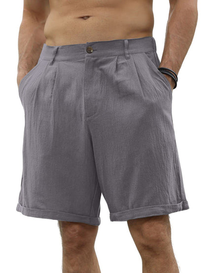 Men's Casual Beach Shorts with Buttons and Elastic Waist