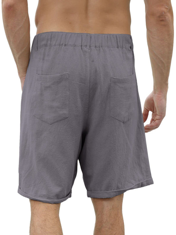 Men's Casual Beach Shorts with Buttons and Elastic Waist