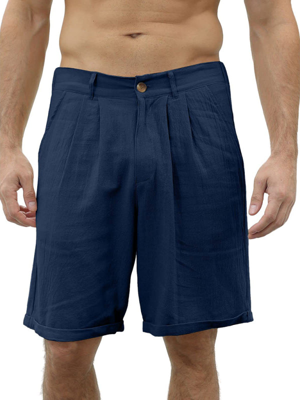 Men's Casual Beach Shorts with Buttons and Elastic Waist