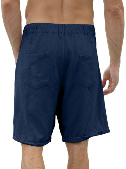 Men's Casual Beach Shorts with Buttons and Elastic Waist