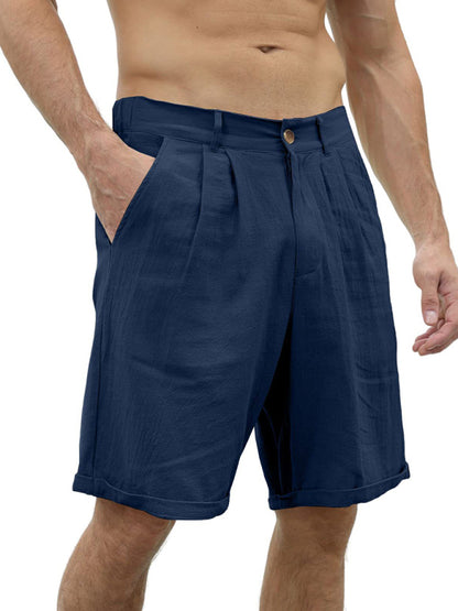 Men's Casual Beach Shorts with Buttons and Elastic Waist