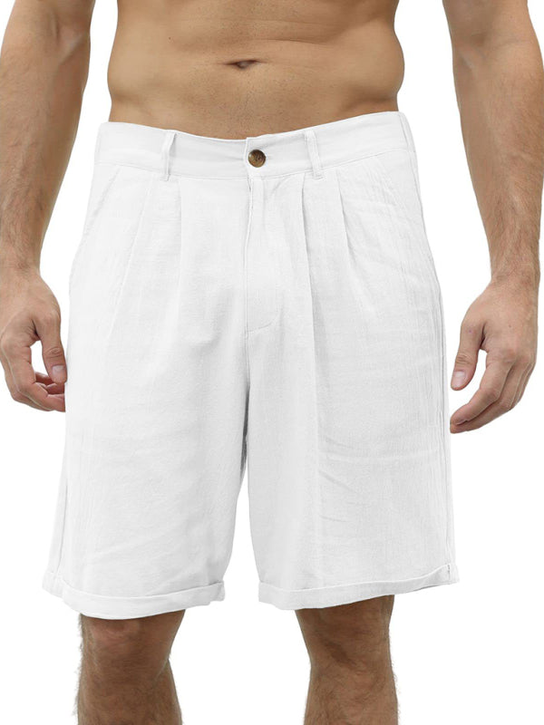 Men's Casual Beach Shorts with Buttons and Elastic Waist