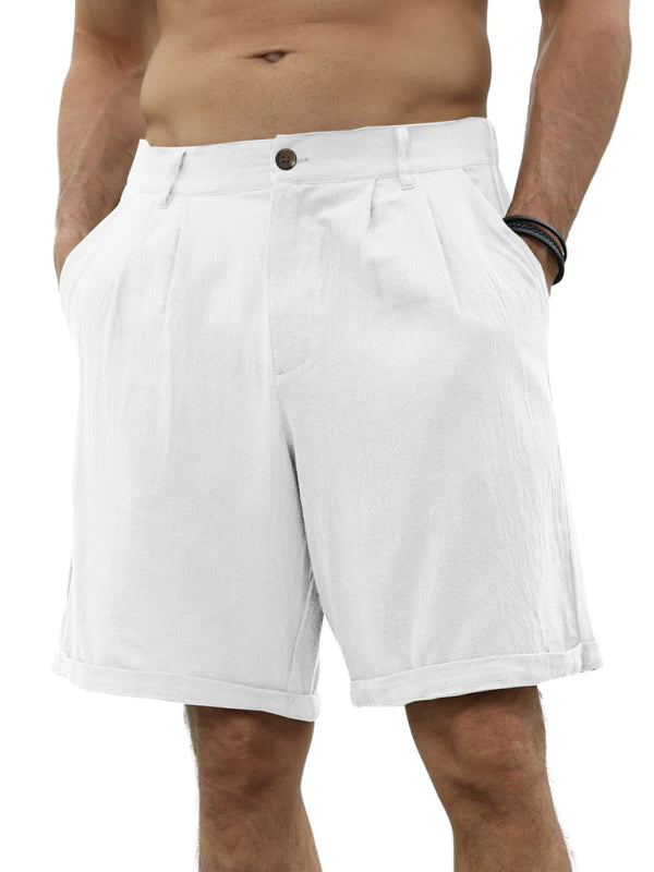 Men's Casual Beach Shorts with Buttons and Elastic Waist