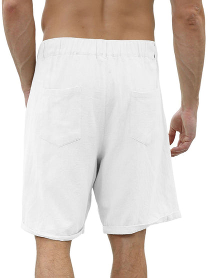 Men's Casual Beach Shorts with Buttons and Elastic Waist