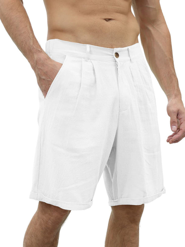 Men's Casual Beach Shorts with Buttons and Elastic Waist