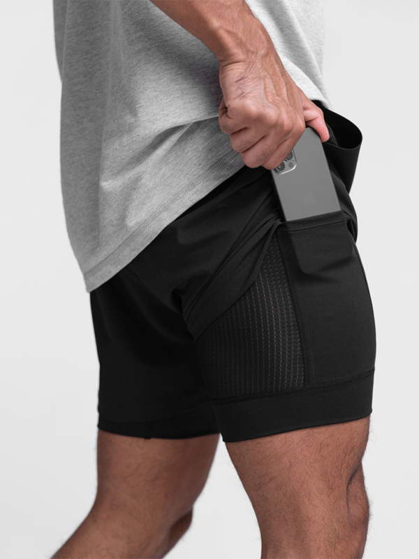 Men's Double Layer Sports Breathable Tech Pocket Shorts