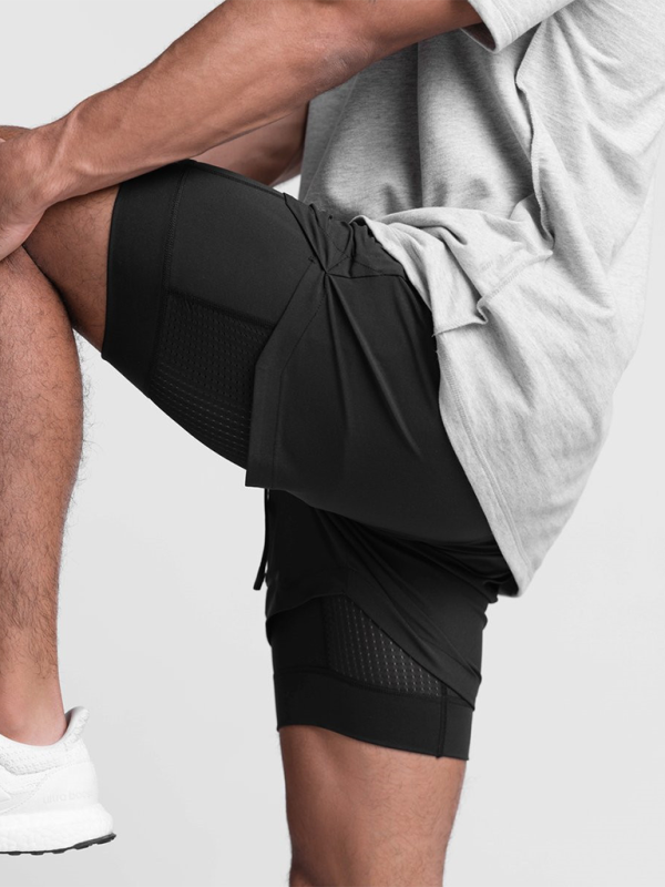 Men's Double Layer Sports Breathable Tech Pocket Shorts