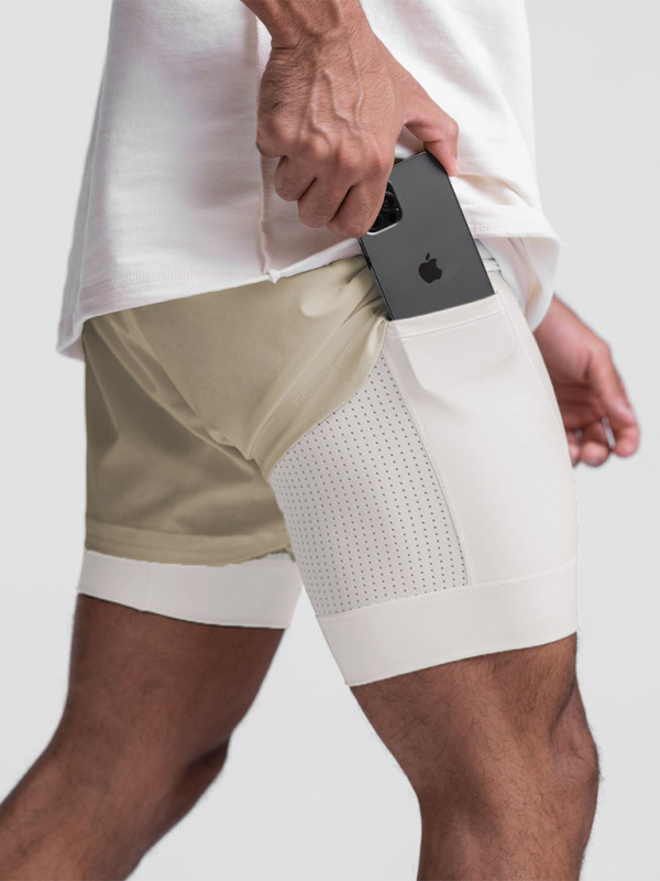 Men's Double Layer Sports Breathable Tech Pocket Shorts