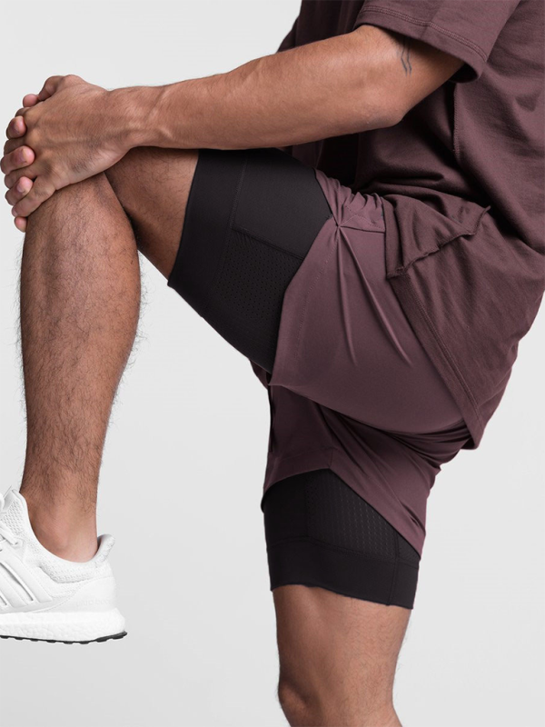 Men's Double Layer Sports Breathable Tech Pocket Shorts