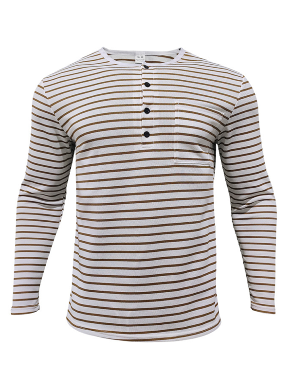 Long Sleeve Henley Shirt Casual Horizontal Striped Henley T-Shirt