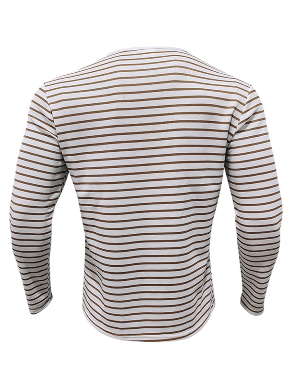 Long Sleeve Henley Shirt Casual Horizontal Striped Henley T-Shirt