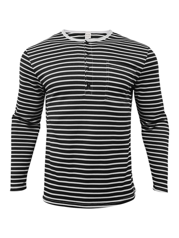 Long Sleeve Henley Shirt Casual Horizontal Striped Henley T-Shirt