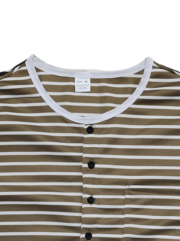 Long Sleeve Henley Shirt Casual Horizontal Striped Henley T-Shirt