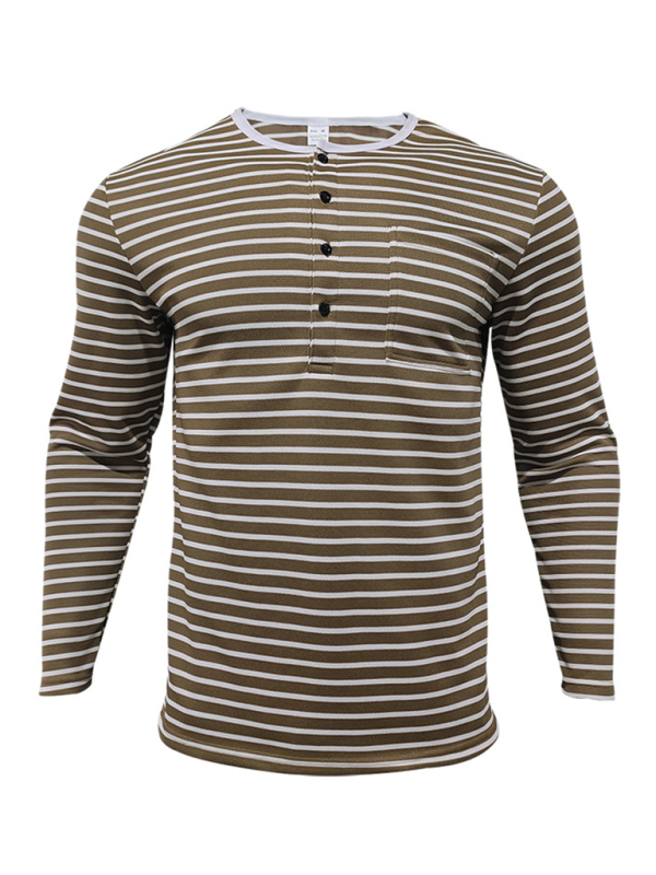 Long Sleeve Henley Shirt Casual Horizontal Striped Henley T-Shirt