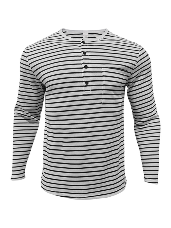 Long Sleeve Henley Shirt Casual Horizontal Striped Henley T-Shirt