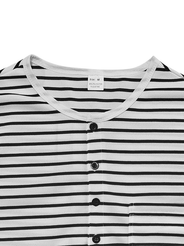 Long Sleeve Henley Shirt Casual Horizontal Striped Henley T-Shirt