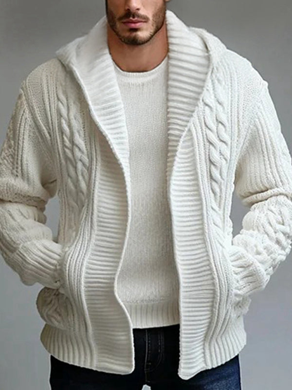 Men's Twisted Wool Jacket Casual Hooded Cardigan Sweater