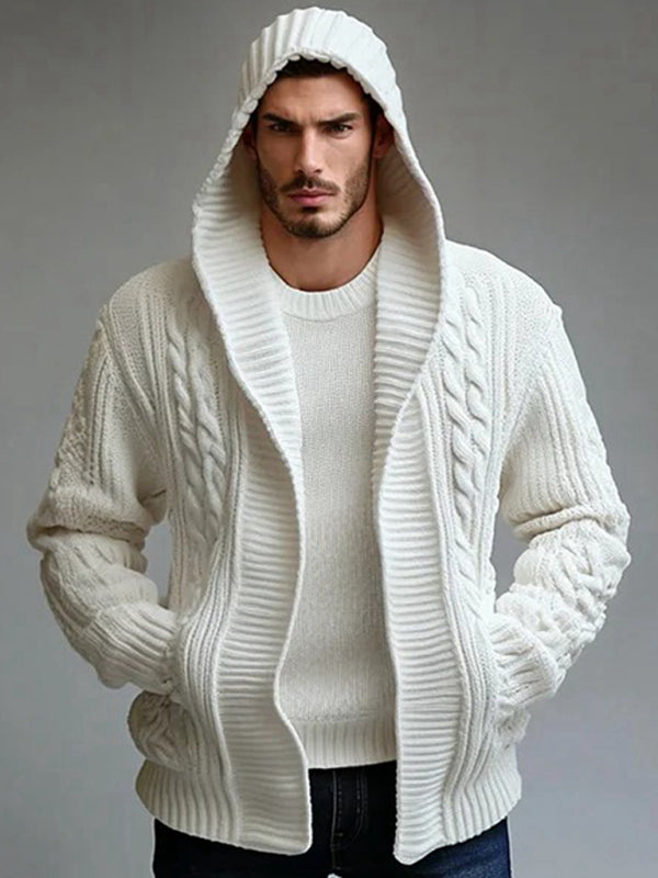 Men's Twisted Wool Jacket Casual Hooded Cardigan Sweater