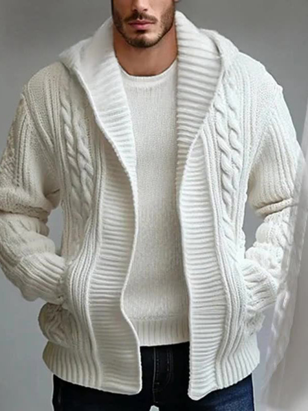 Men's Twisted Wool Jacket Casual Hooded Cardigan Sweater