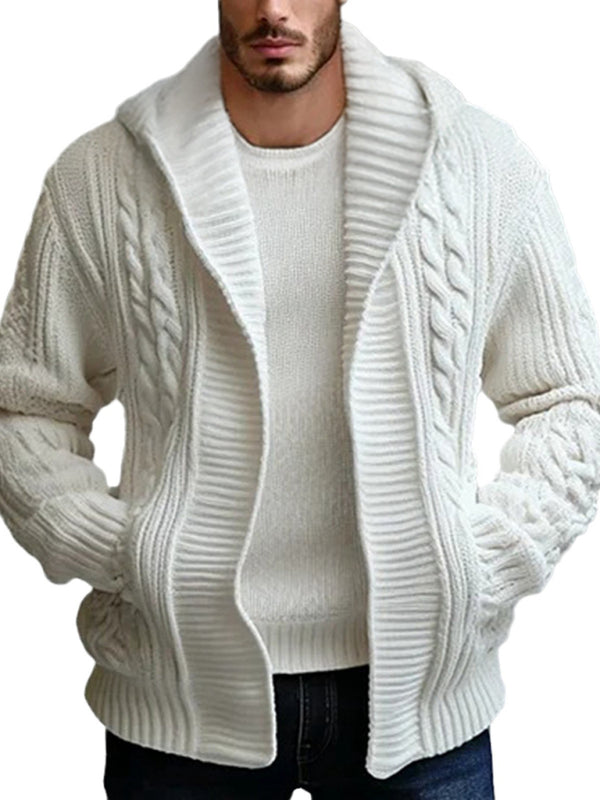 Men's Twisted Wool Jacket Casual Hooded Cardigan Sweater