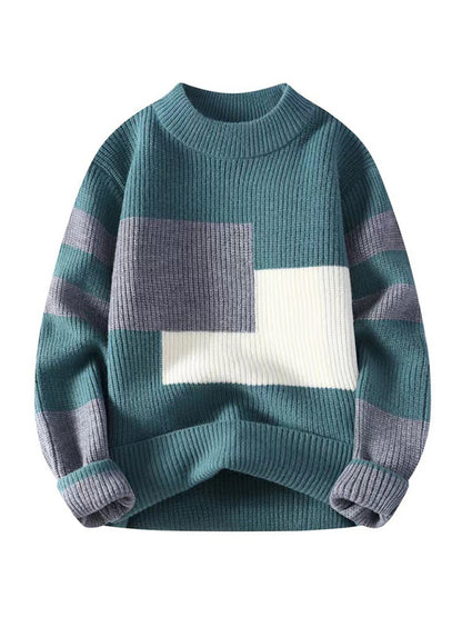 Men's Loose Crew Neck Contrast Color Sweater