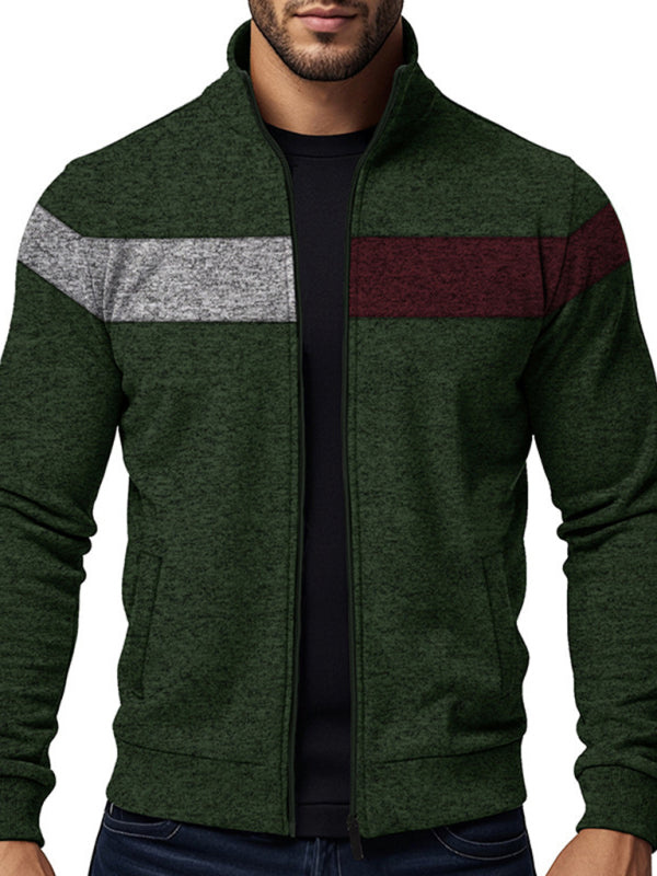 Men's Heavy Velvet Stand Collar Cationic Stitching Contrast Color Sweatshirt