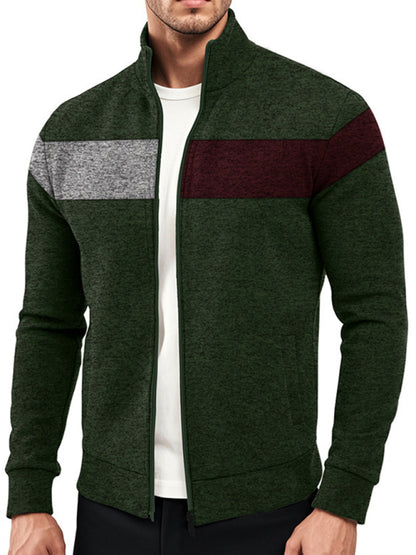 Men's Heavy Velvet Stand Collar Cationic Stitching Contrast Color Sweatshirt