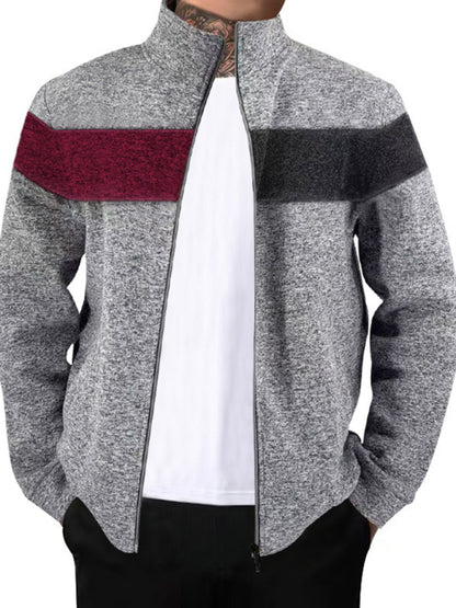 Men's Heavy Velvet Stand Collar Cationic Stitching Contrast Color Sweatshirt