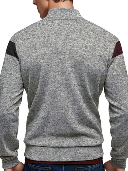 Men's Heavy Velvet Stand Collar Cationic Stitching Contrast Color Sweatshirt