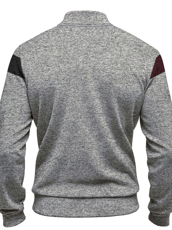 Men's Heavy Velvet Stand Collar Cationic Stitching Contrast Color Sweatshirt