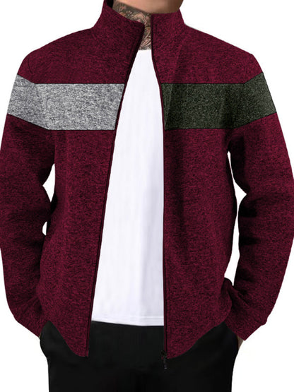 Men's Heavy Velvet Stand Collar Cationic Stitching Contrast Color Sweatshirt