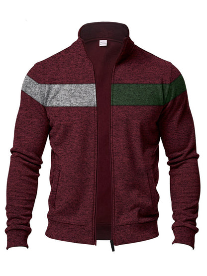 Men's Heavy Velvet Stand Collar Cationic Stitching Contrast Color Sweatshirt