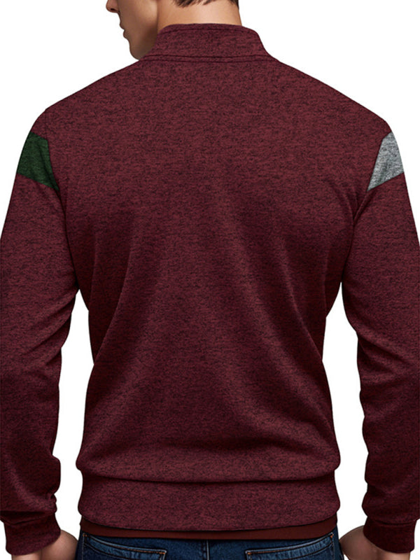 Men's Heavy Velvet Stand Collar Cationic Stitching Contrast Color Sweatshirt