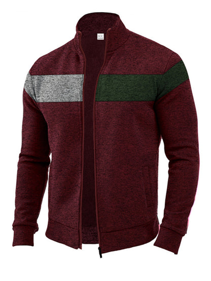 Men's Heavy Velvet Stand Collar Cationic Stitching Contrast Color Sweatshirt