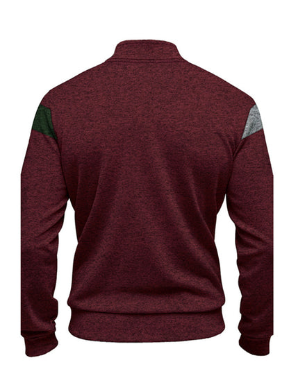 Men's Heavy Velvet Stand Collar Cationic Stitching Contrast Color Sweatshirt