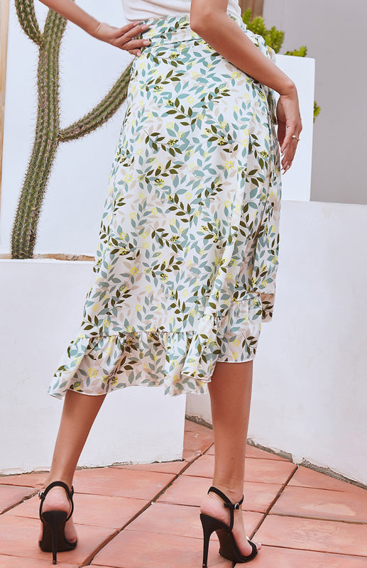 Casual Fashion Printed Irregular Midi Skirt