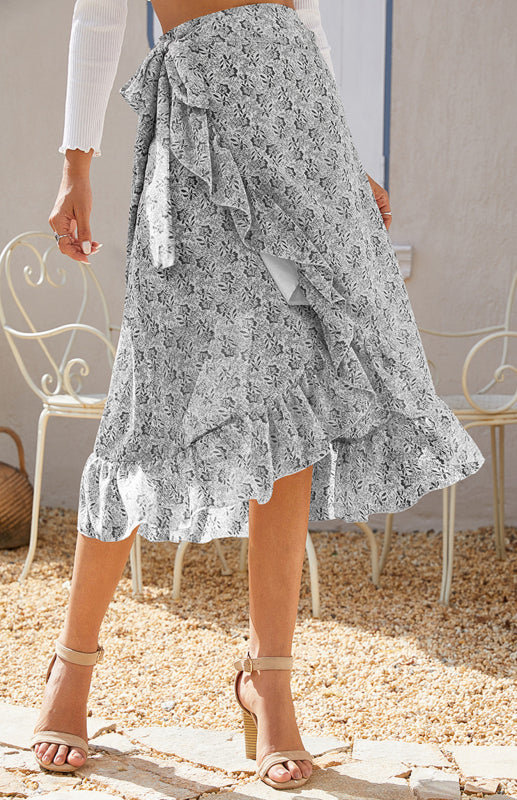 Casual Fashion Printed Irregular Midi Skirt