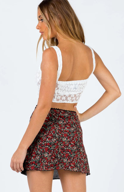 Printed Mesh High Waist Double-Layer Slim Fit Mini Skirt