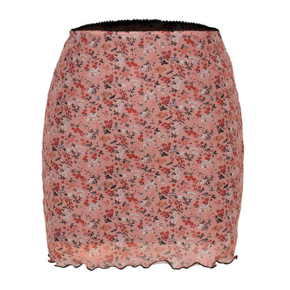 Printed Mesh High Waist Double-Layer Slim Fit Mini Skirt