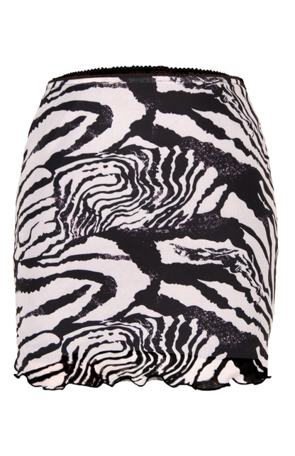 Printed Mesh High Waist Double-Layer Slim Fit Mini Skirt