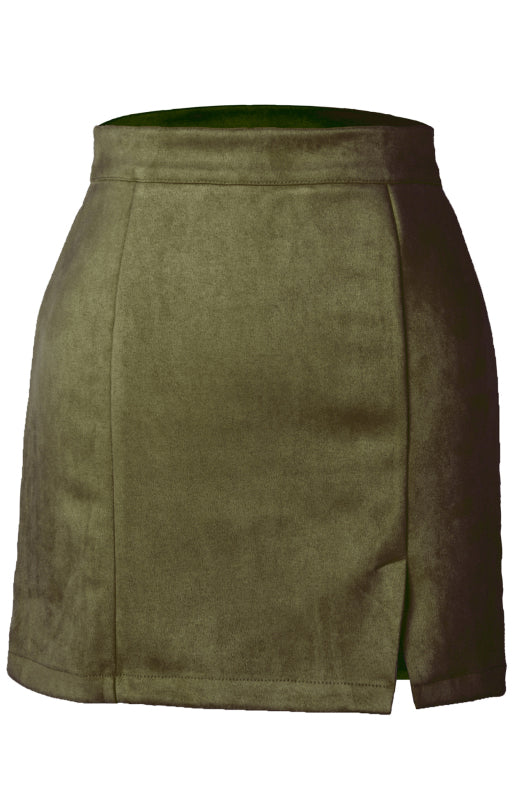 Suede Hip High Waist A-Line Mini Skirt