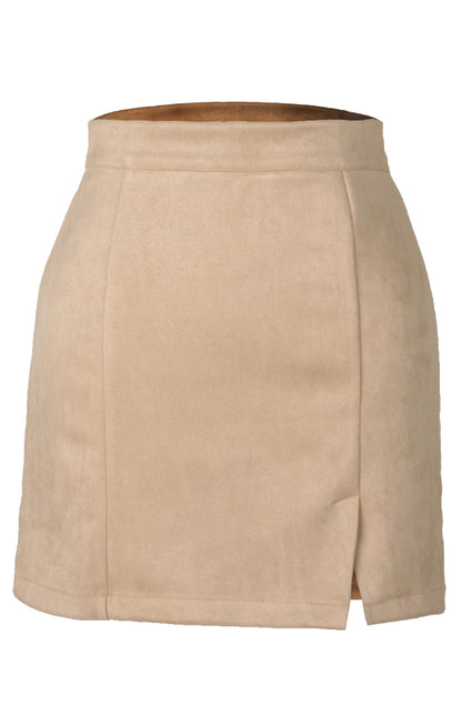 Suede Hip High Waist A-Line Mini Skirt