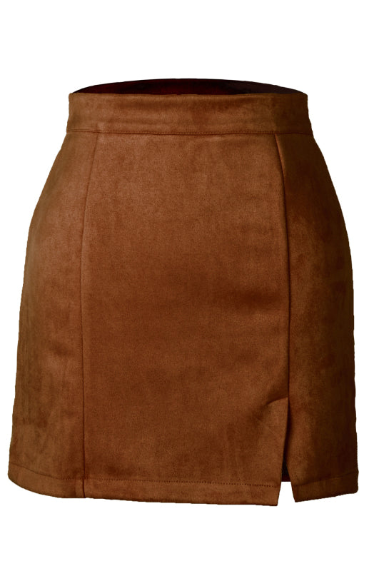 Suede Hip High Waist A-Line Mini Skirt